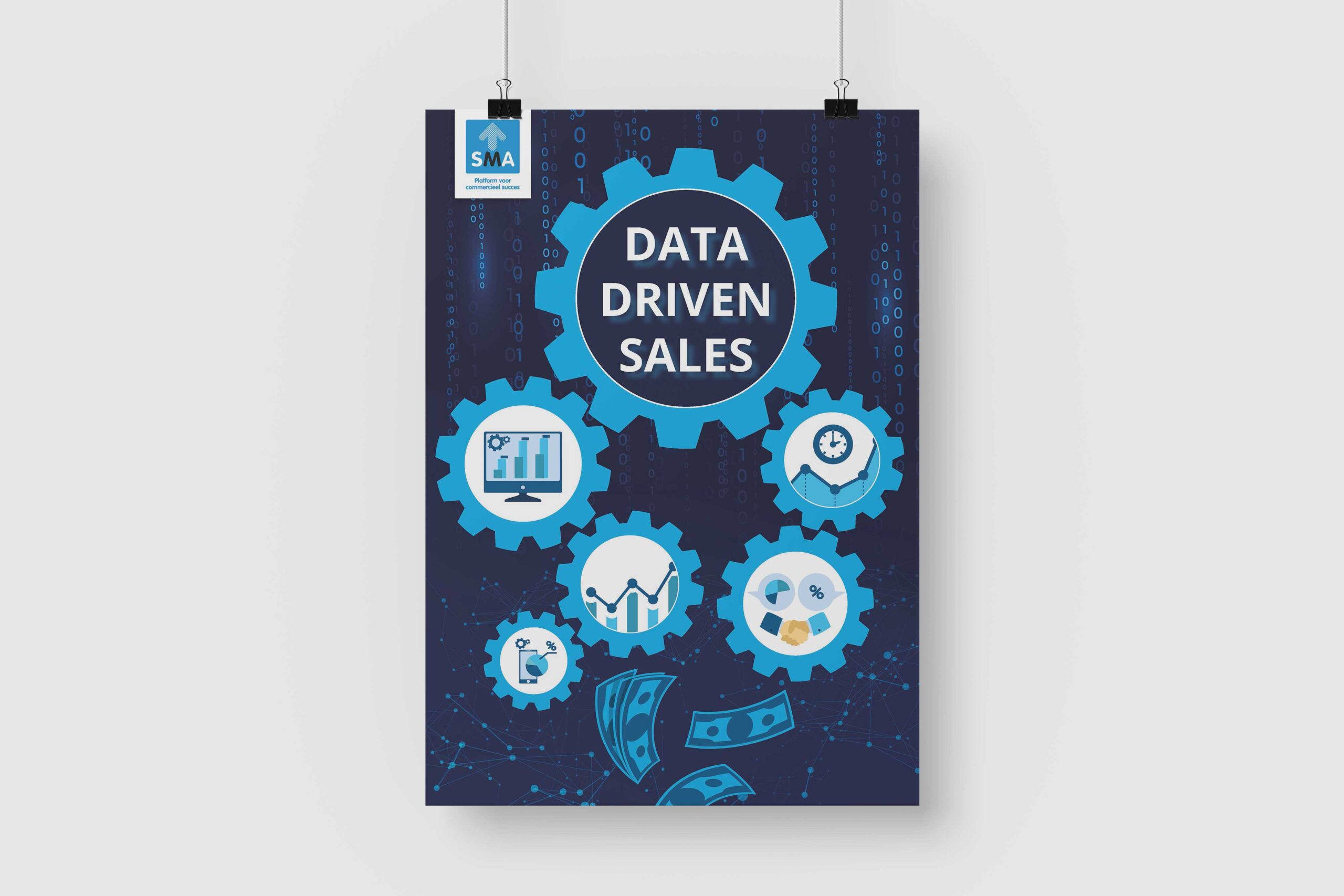 Een poster van SMA met de tekst "Data Driven Sales"